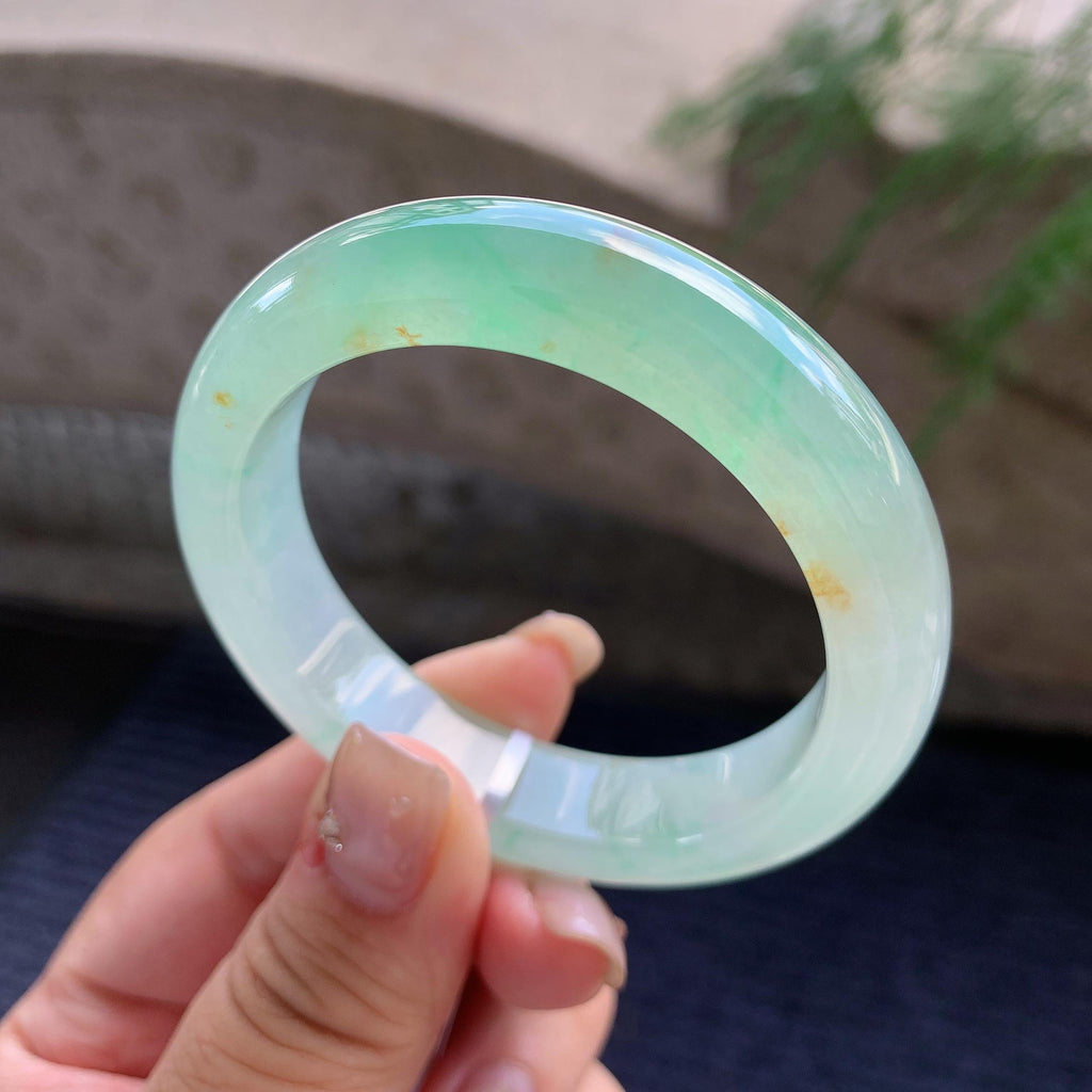 小圈口 糯冰种晴水洒金正圈平安镯 52圈口 天然缅甸A货翡翠（yc466842）