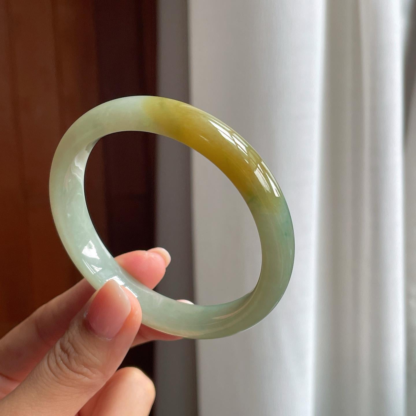 糯冰晴底黄翡翡翠平安镯（59mm）（yc377374）