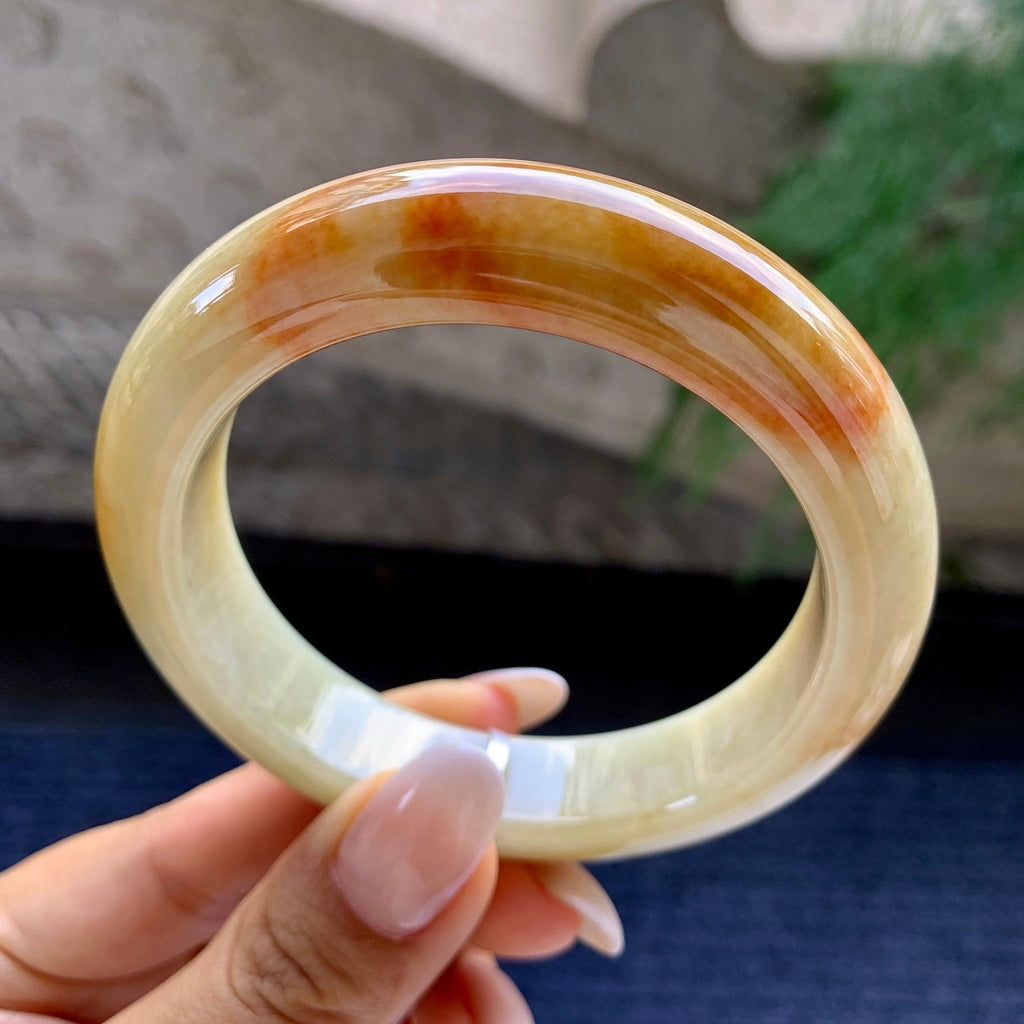细糯种黄翡飘红翡正圈平安镯   56.6圈    天然缅甸A货翡翠（yc408850）