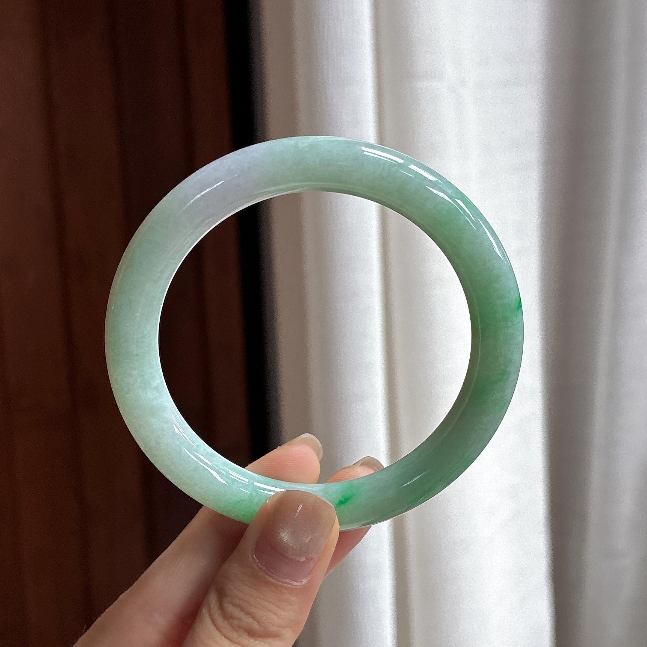 细糯种晴底圆条手镯 56圈 天然缅甸A货翡翠（yc481649）