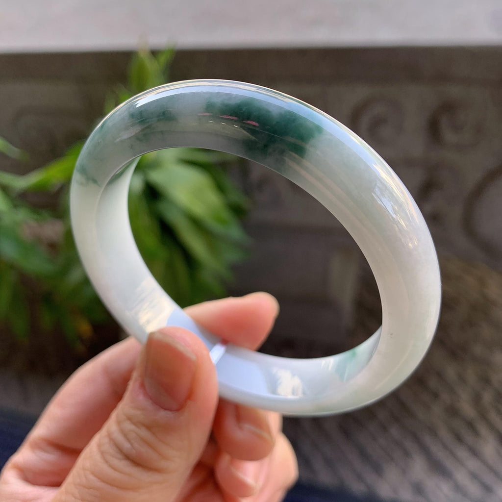 细糯种飘蓝花正圈平安镯55圈口 天然缅甸A货翡翠（yc330286）