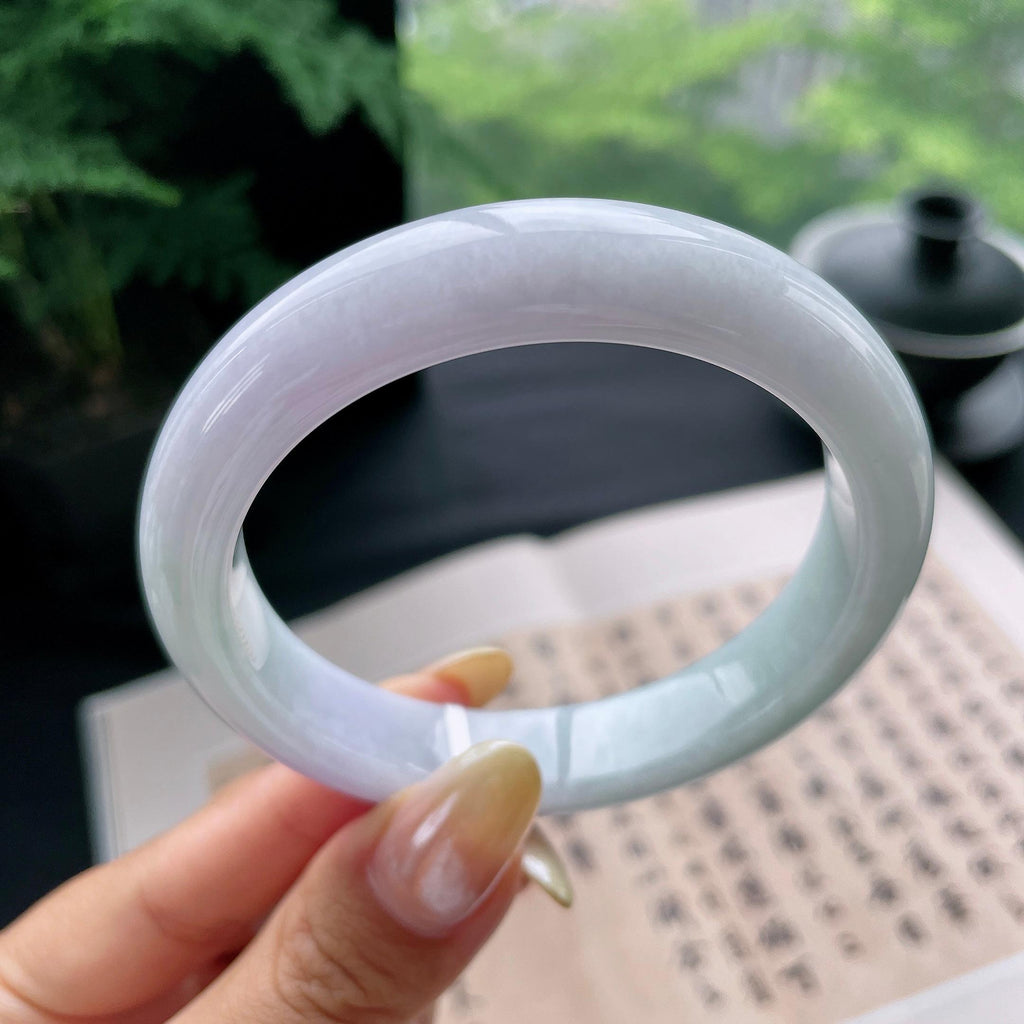 细糯种淡春彩正圈平安镯57.8圈 天然缅甸A货翡翠（yc473076）