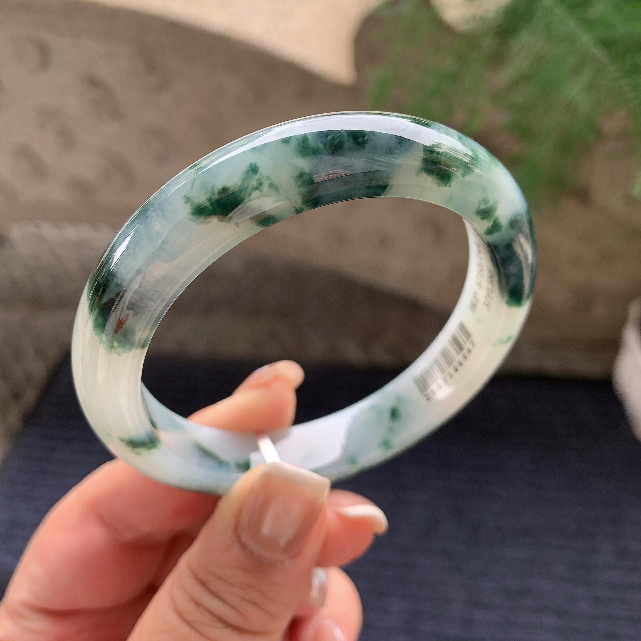 细糯种飘蓝花正圈平安镯 56.6圈口 天然缅甸A货翡翠（yc376067）