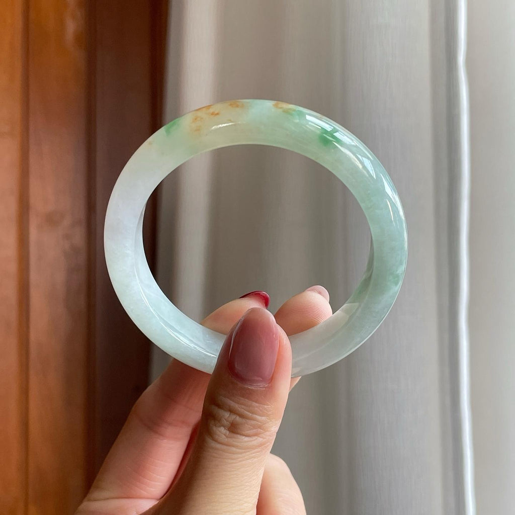 糯冰黄加绿翡翠平安镯（53.8mm）（yc302428）