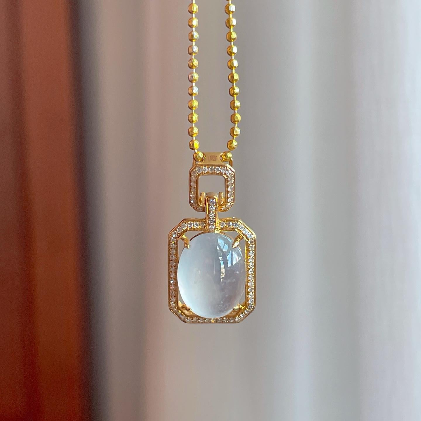 18k金钻镶冰种无色翡翠蛋面（yc255696）