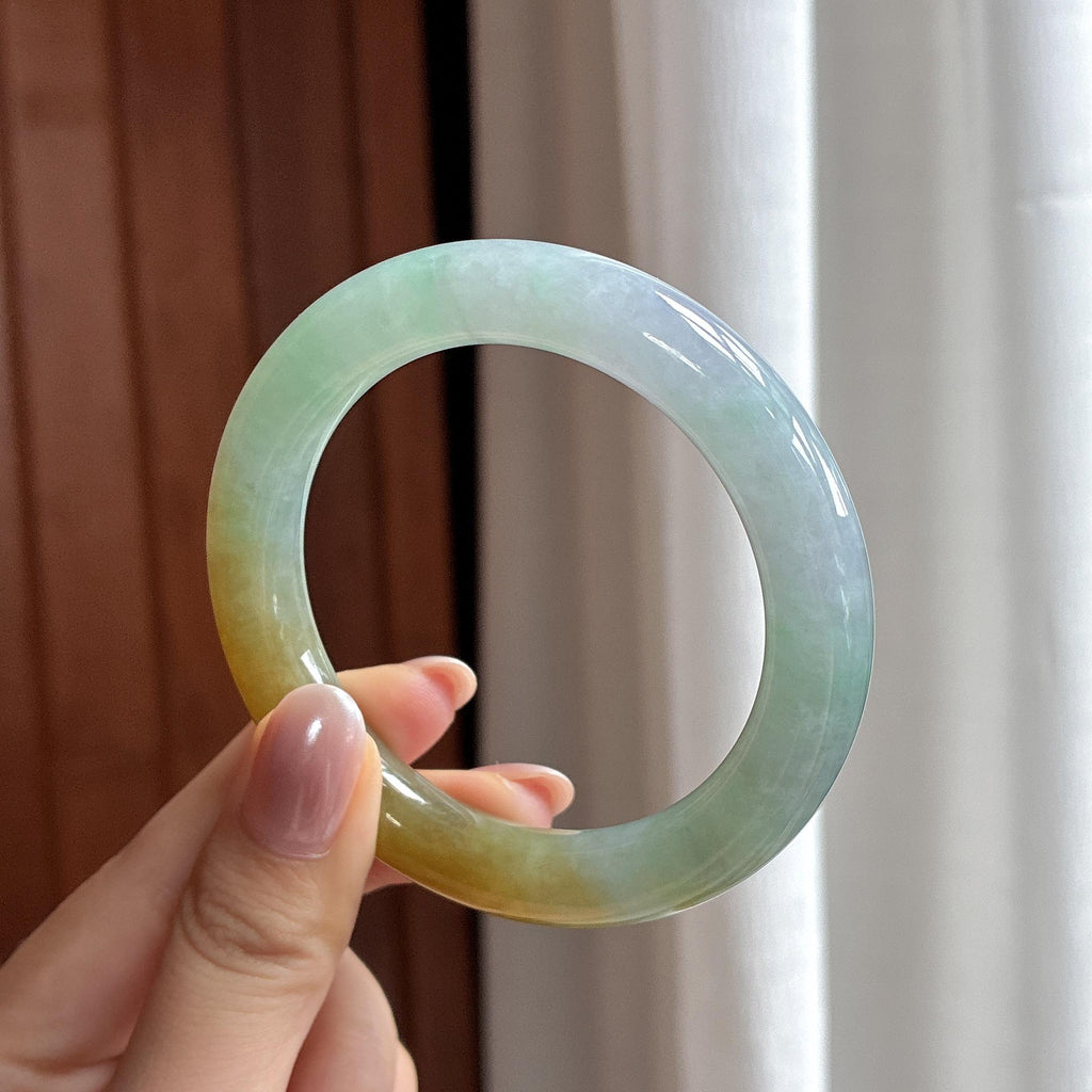 糯冰黄翡特色圆条手镯 53圈 天然缅甸A货翡翠（yc525801）