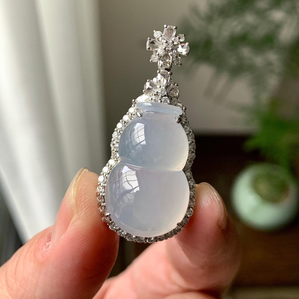 18K金钻镶糯冰种无色葫芦吊坠（yc261149）