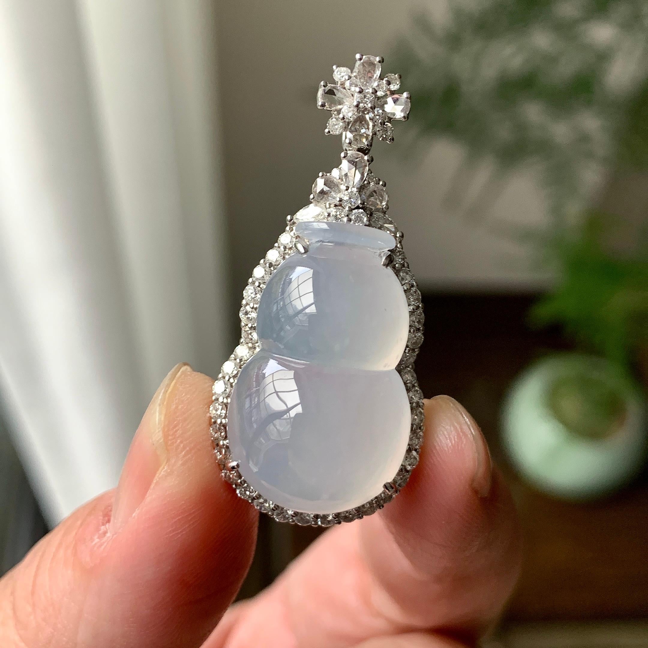 18K金钻镶糯冰种无色葫芦吊坠（yc261149）