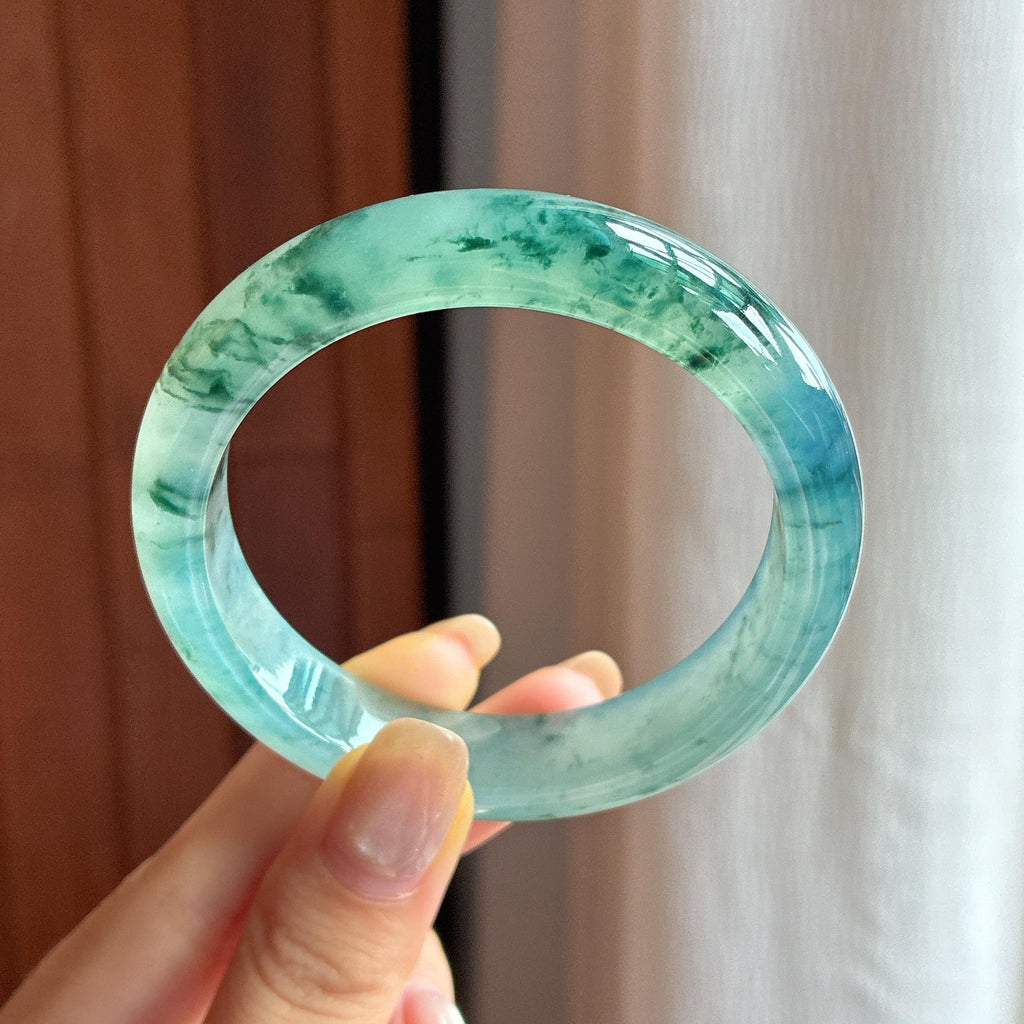 冰种飘花正圈平安镯 55圈 天然缅甸A货翡翠（yc439920）