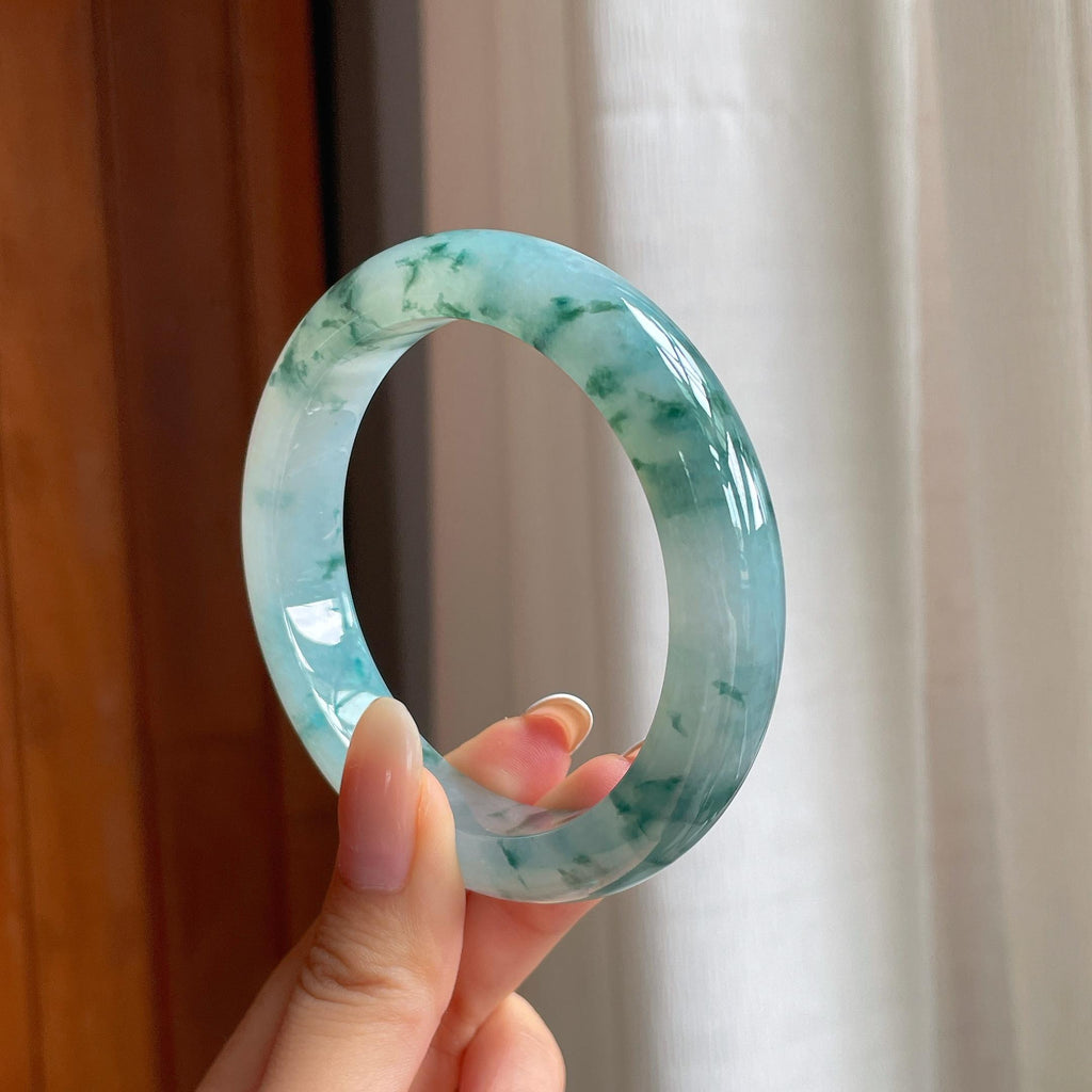 冰种飘花翡翠平安镯（59mm)（yc414520）