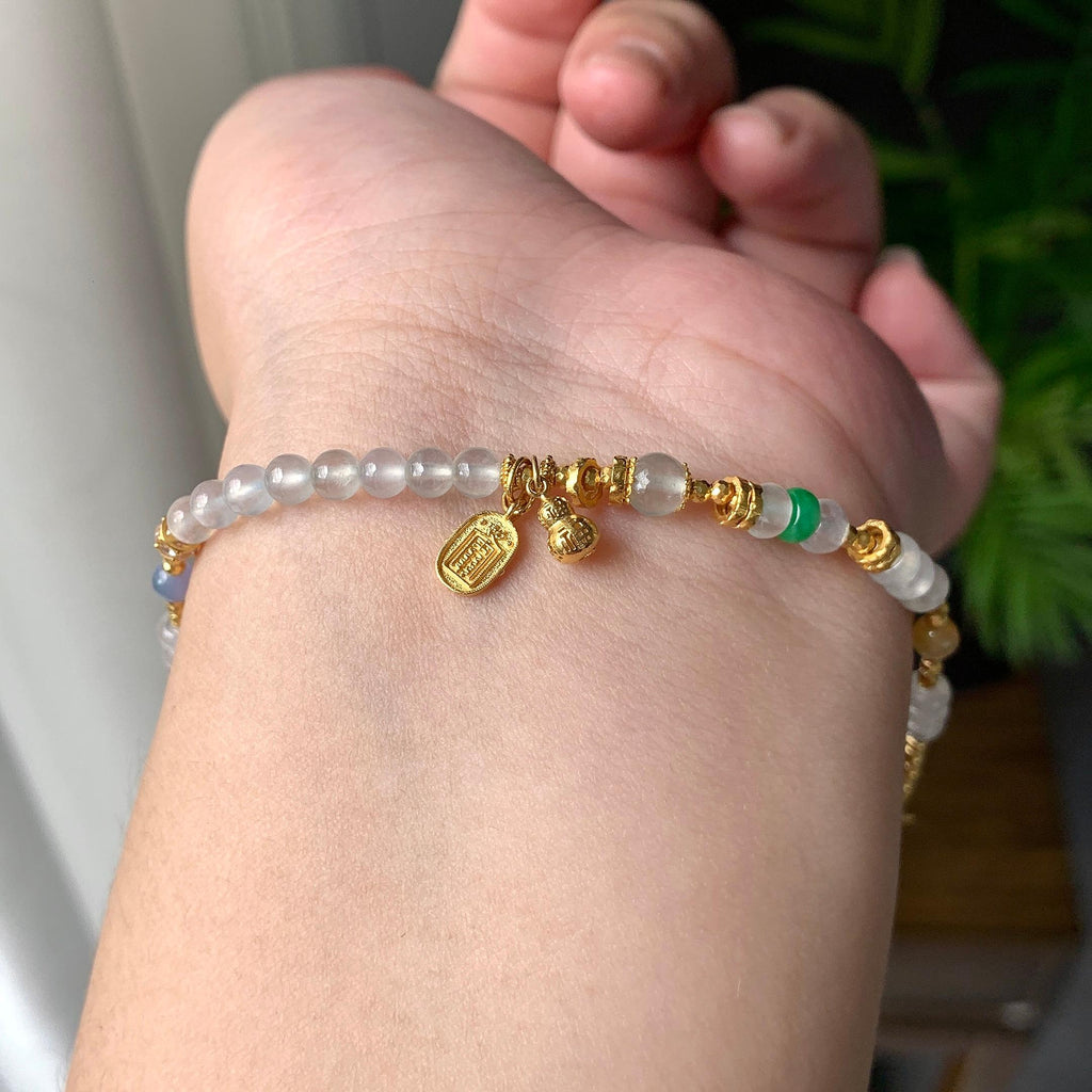 18K金镶糯冰种多彩小米珠手链（yc207249）