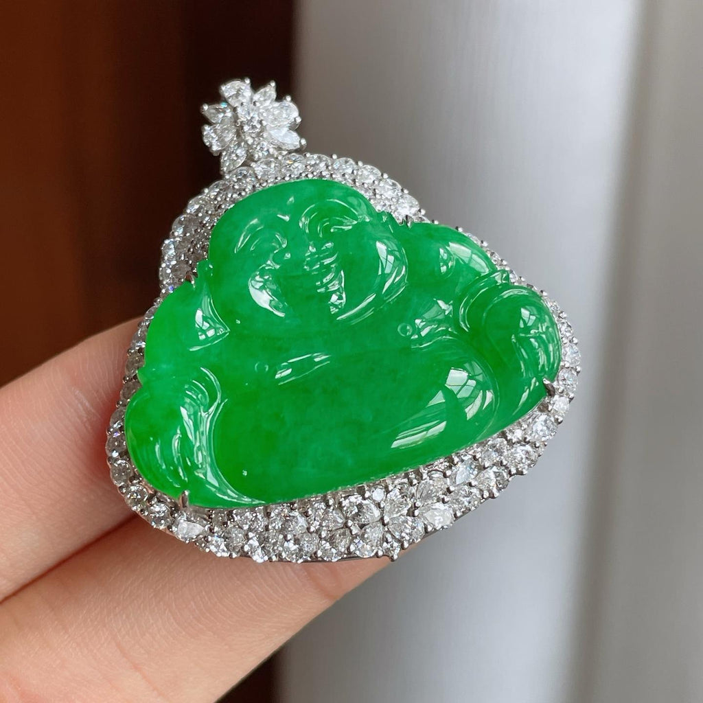 18k真金真钻镶糯冰满绿翡翠佛公（yc244912）