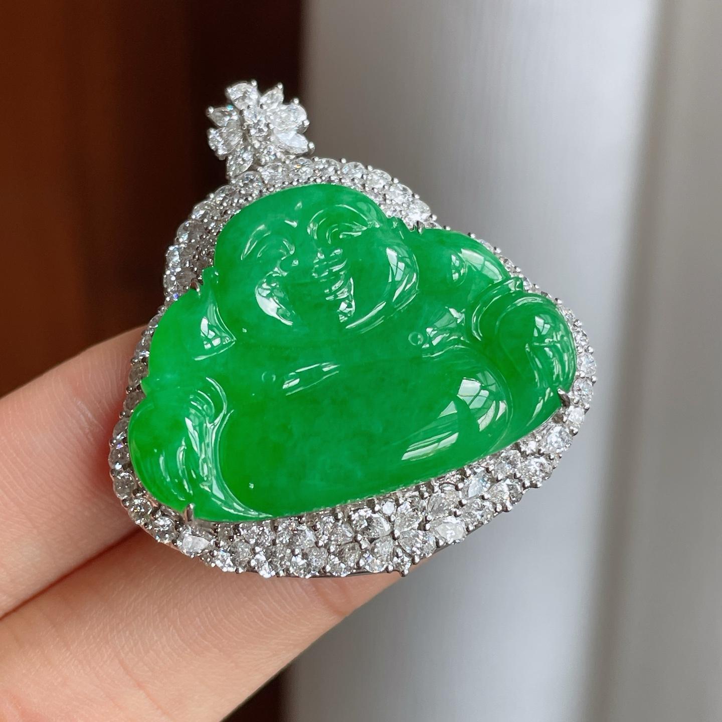 18k真金真钻镶糯冰满绿翡翠佛公（yc244912）