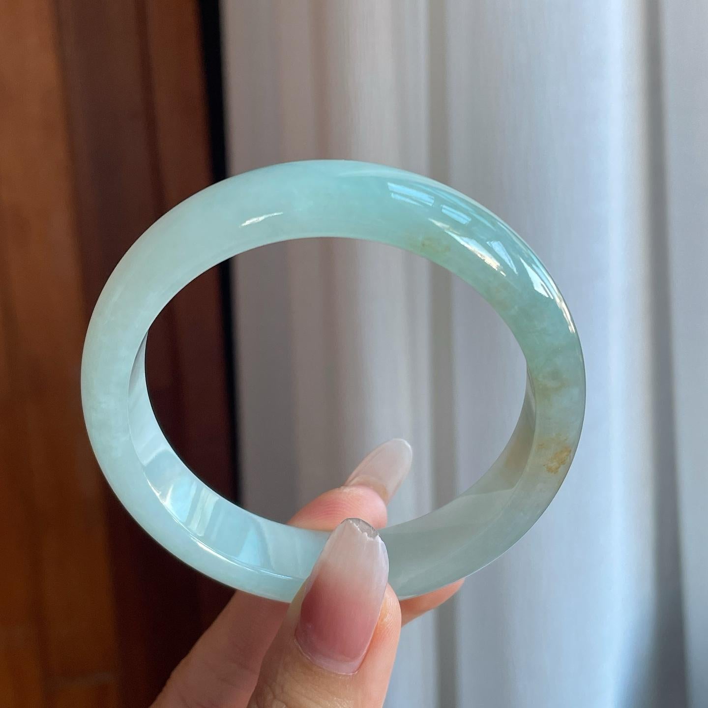 糯冰晴底飘黄翡翡翠平安镯（58mm）（yc266502）