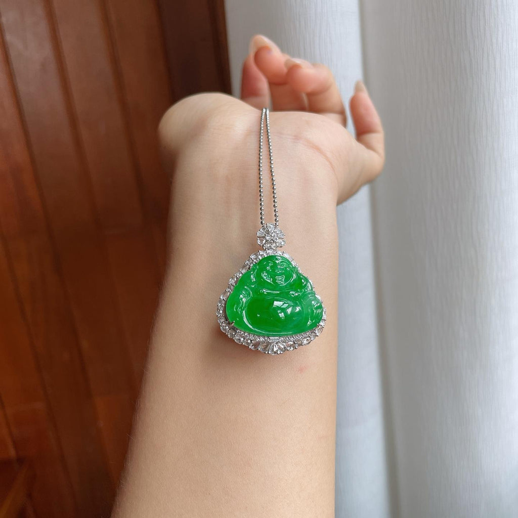 18k金镶糯冰满绿翡翠佛公（yc244909）