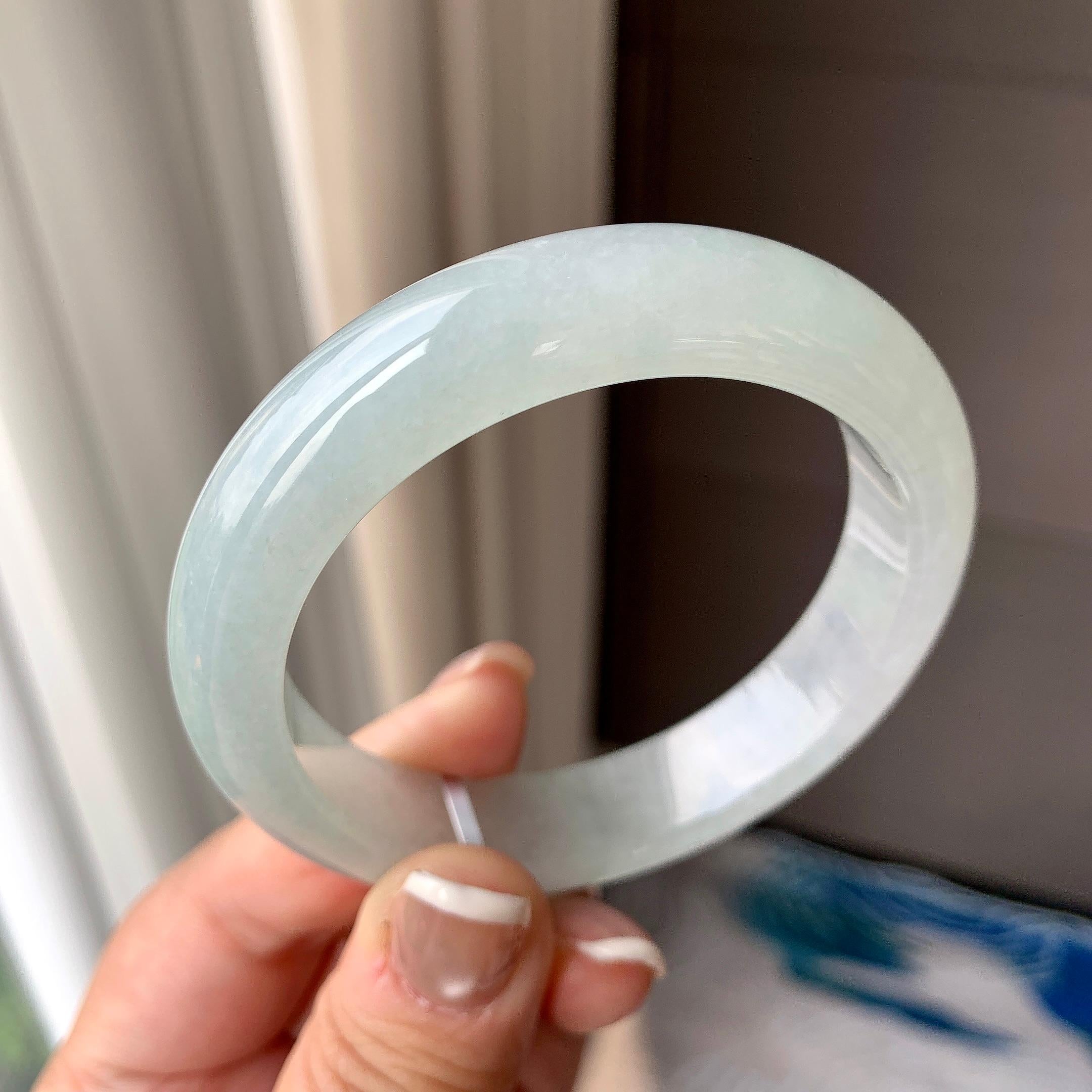 糯冰种无色正圈平安镯  56.5圈口  天然缅甸A货翡翠（yc362905）