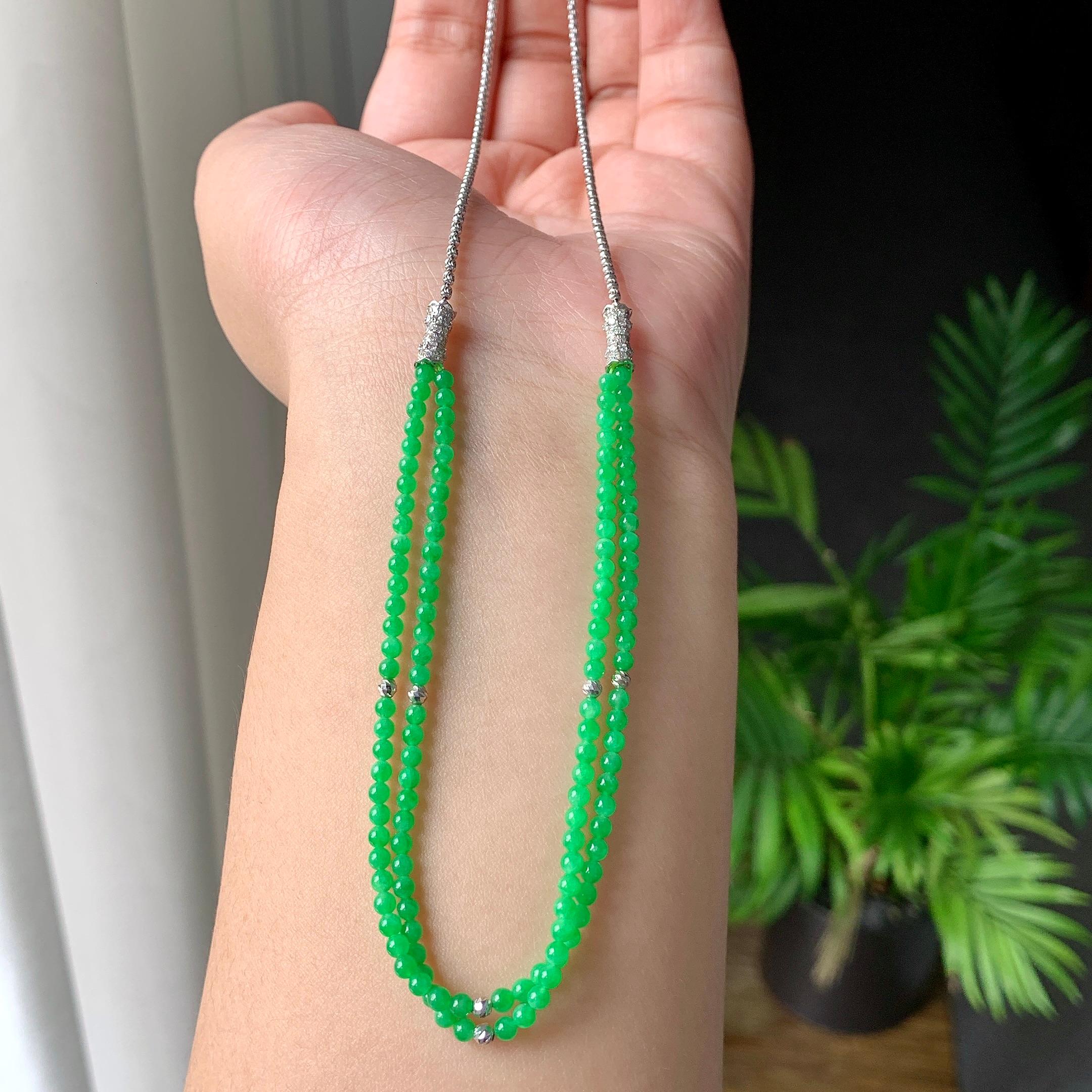 18K金钻镶糯冰种满绿小米珠链/手链（两用款）（yc252062）