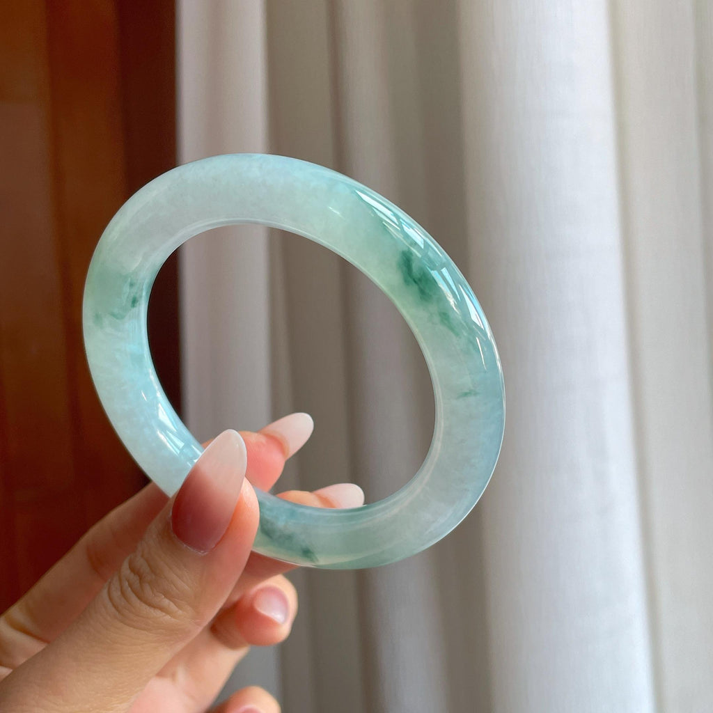 冰种飘花翡翠圆条手镯（56.3mm）（yc296387）