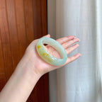 糯冰黄翡宽版翡翠平安镯（58mm)（yc376690）