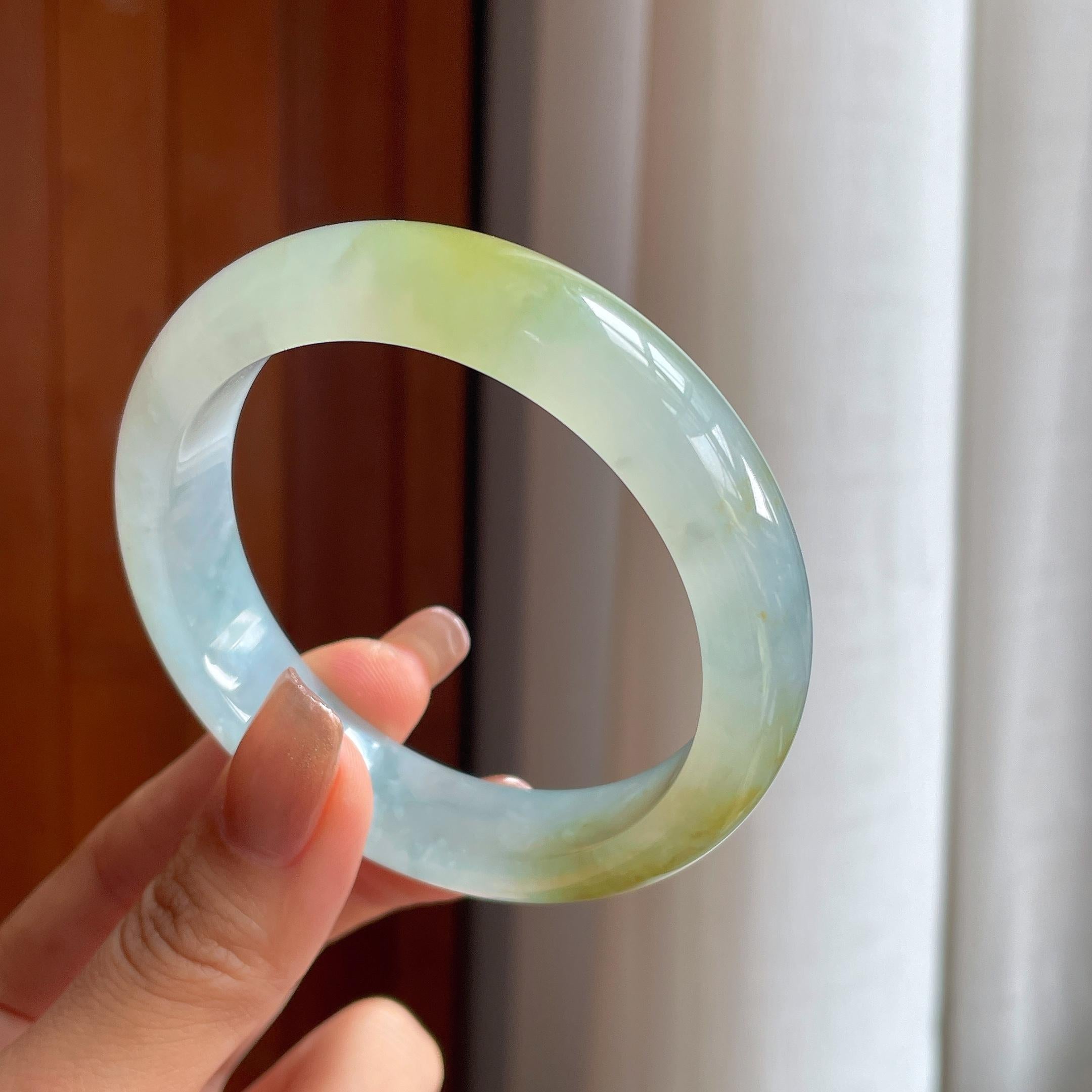冰种黄翡翡翠平安镯（58mm）（yc363433）