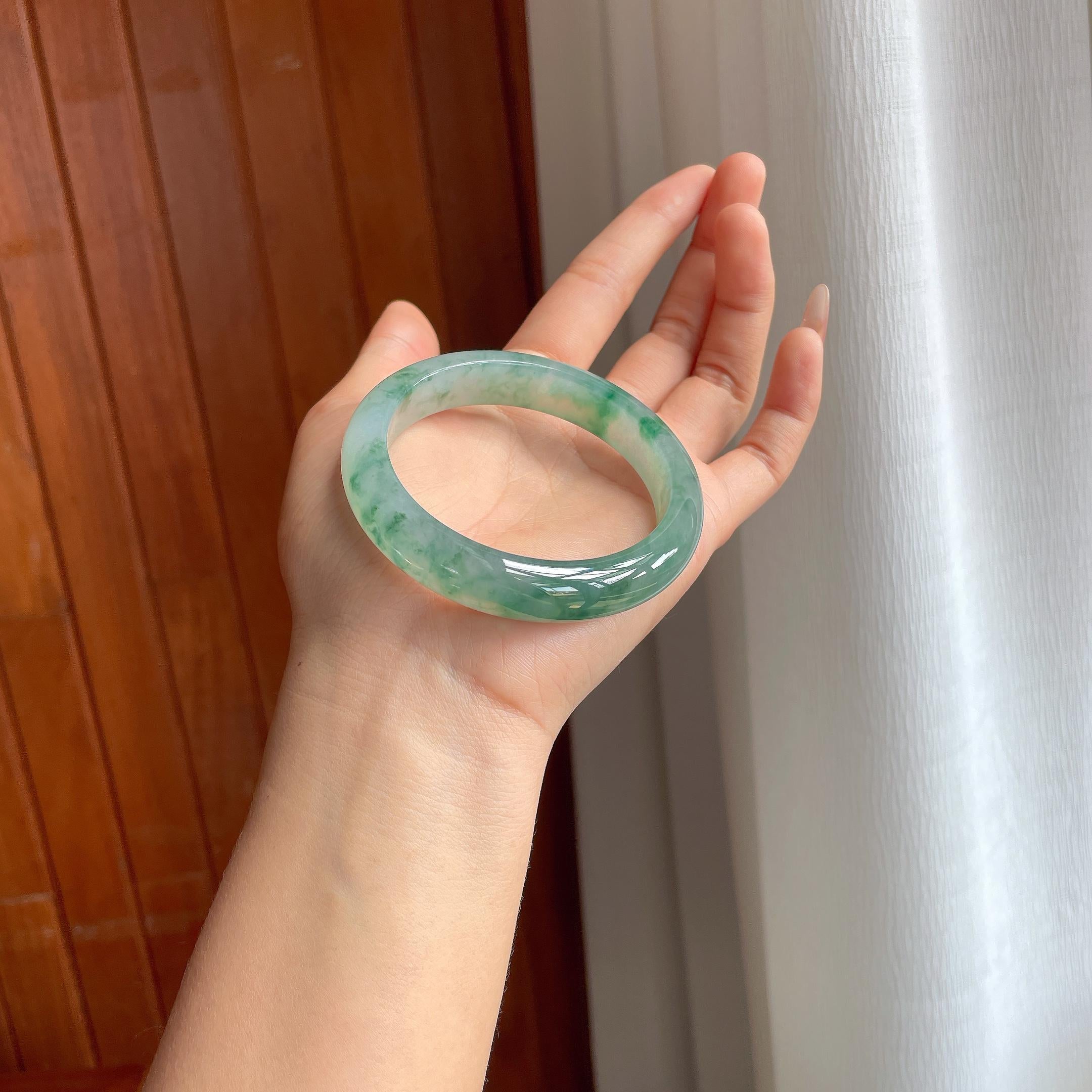 冰种飘花翡翠平安镯（58mm）（yc333075）