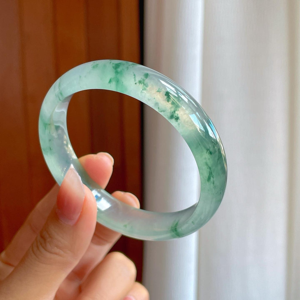 冰玻种飘花翡翠平安镯（57.5mm）（yc318586）