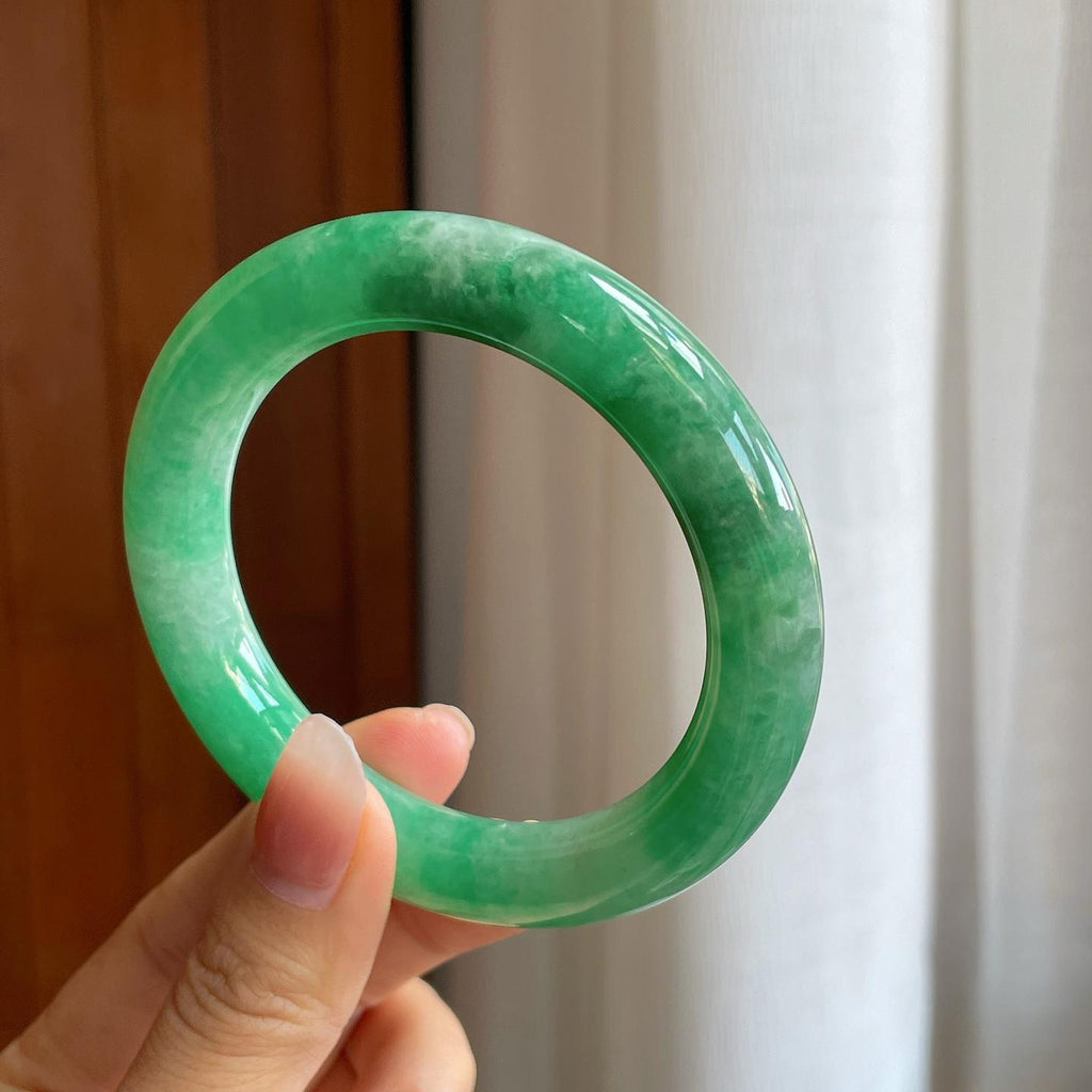糯冰满绿翡翠圆条手镯（58mm）（yc312275）