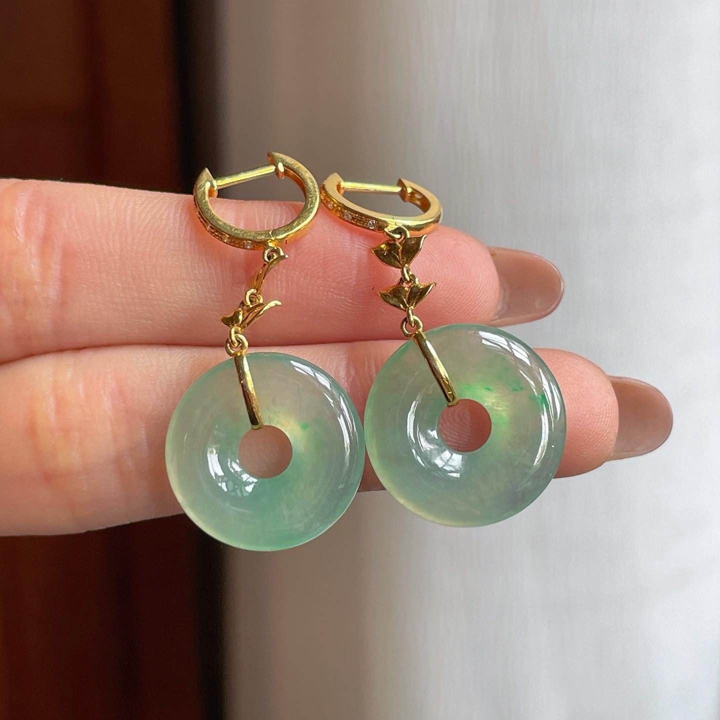 18k金镶冰种晴底翡翠耳饰（yc358345）