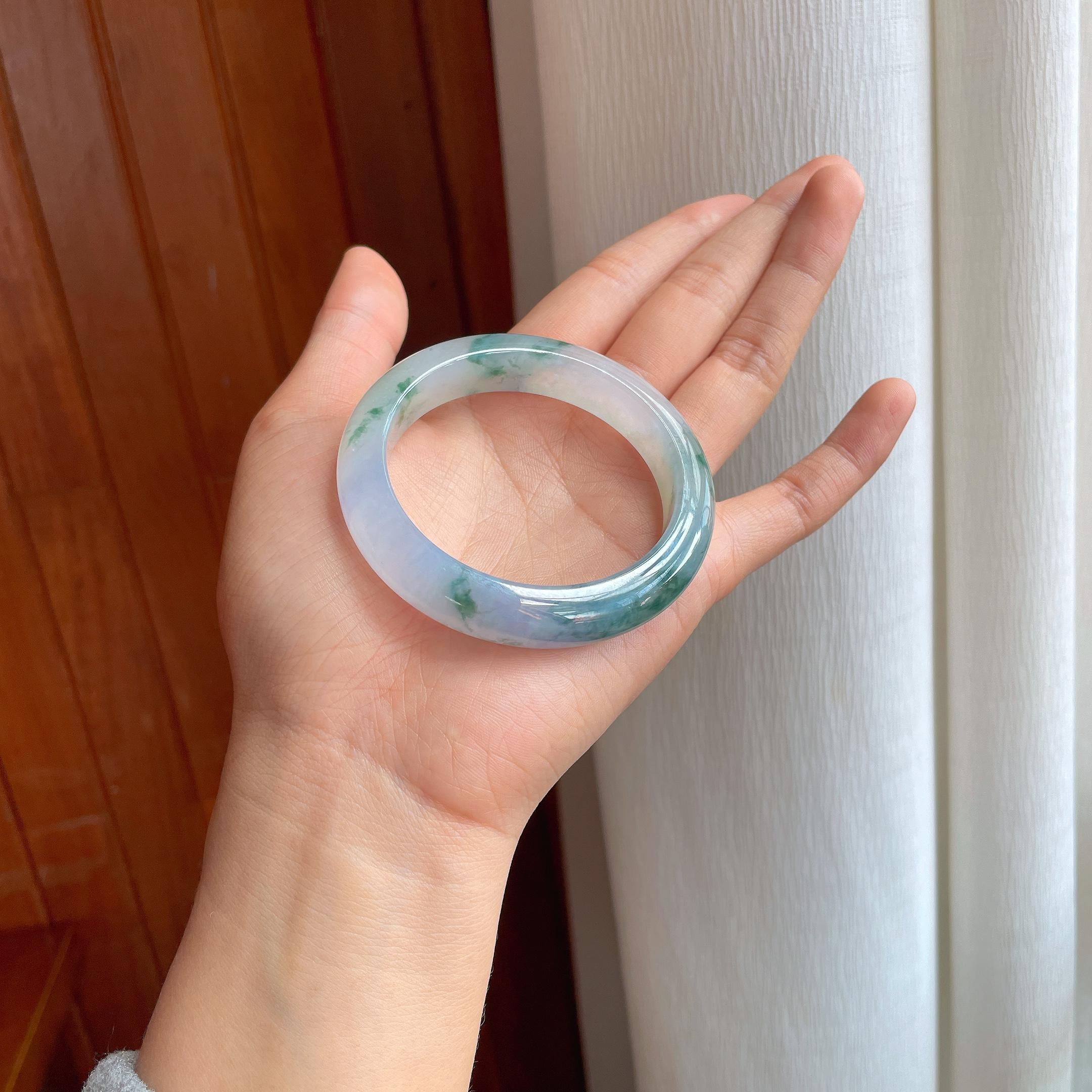 冰种飘花带紫翡翠平安镯（53.2mm）（yc358363）
