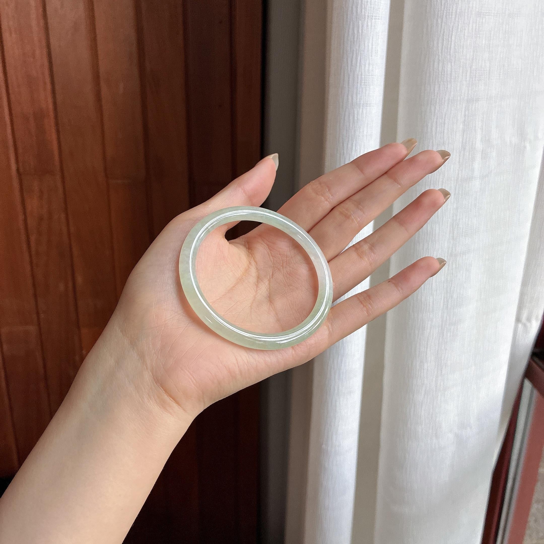 糯冰晴底圆条手镯 54圈 天然缅甸A货翡翠（yc469624）