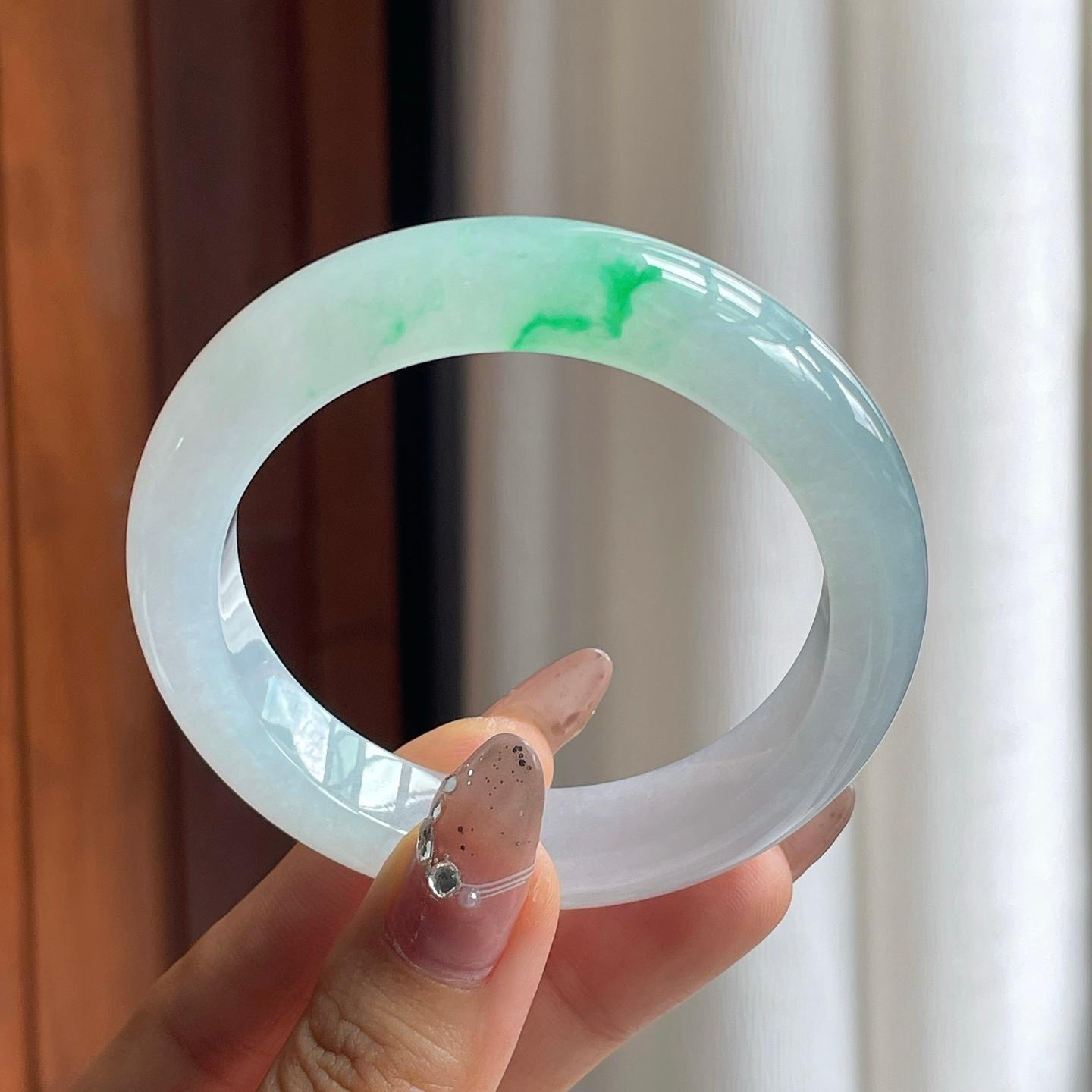 糯冰种带色翡翠平安镯（54mm）