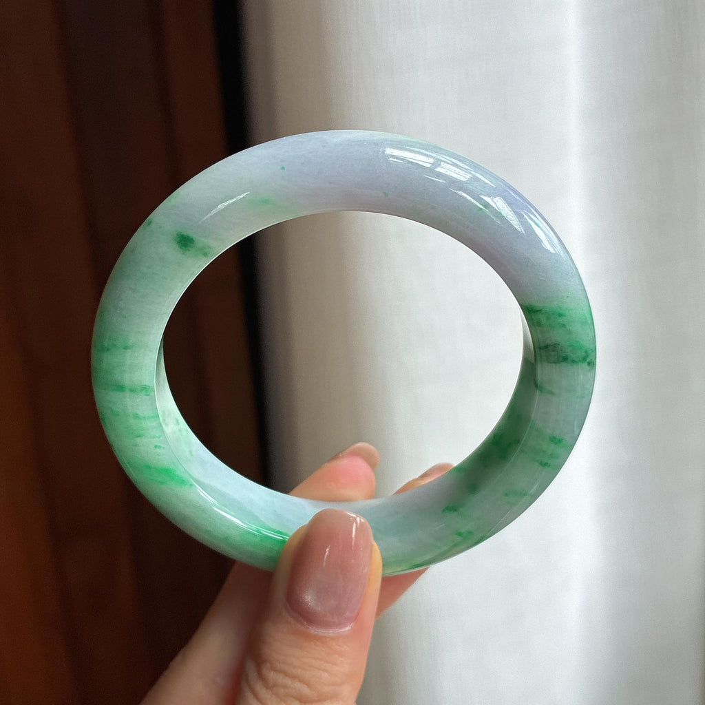 糯冰飘花翡翠平安镯（54.6mm)（yc422957）