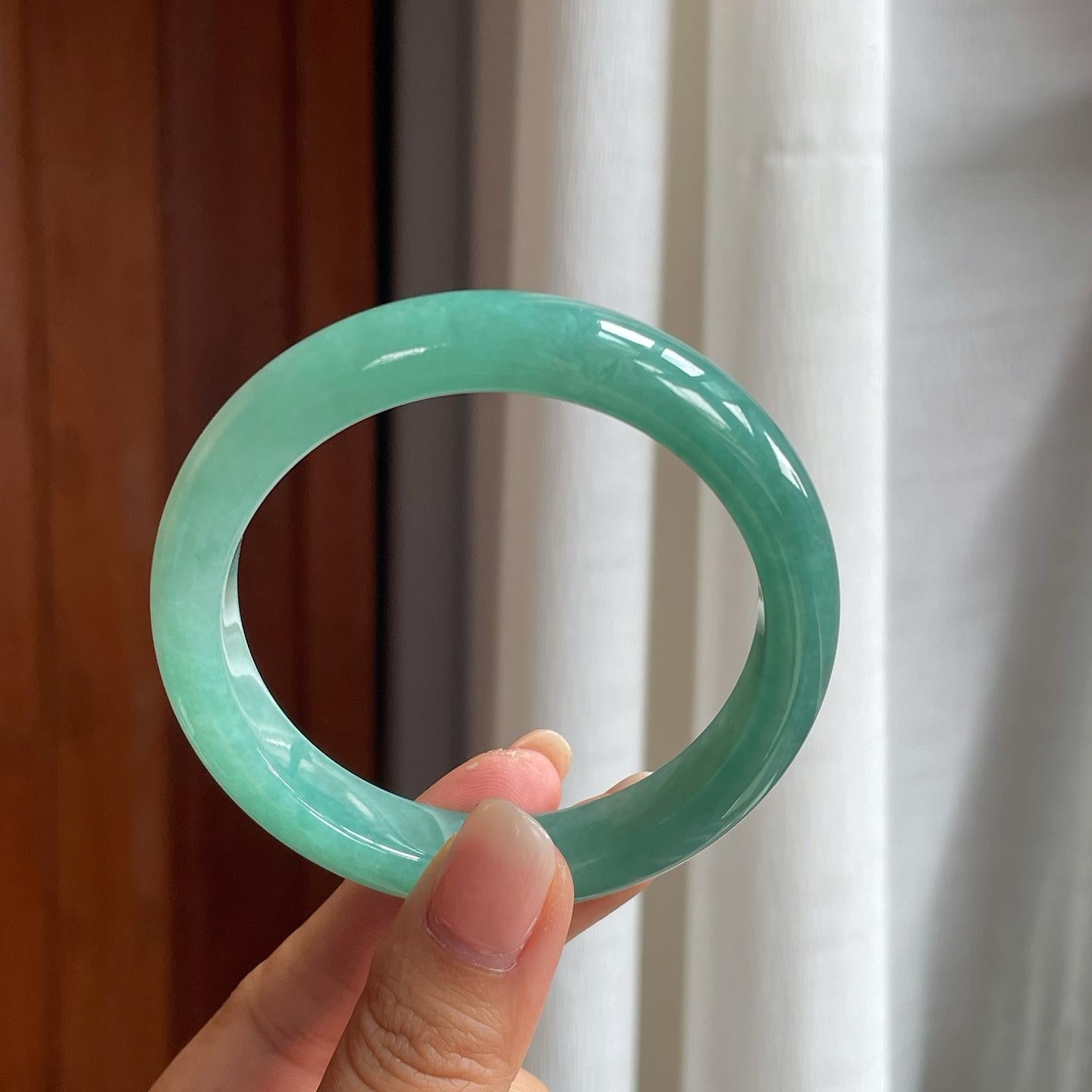 糯冰满圈蓝绿底翡翠平安镯（58mm）（yc407620）
