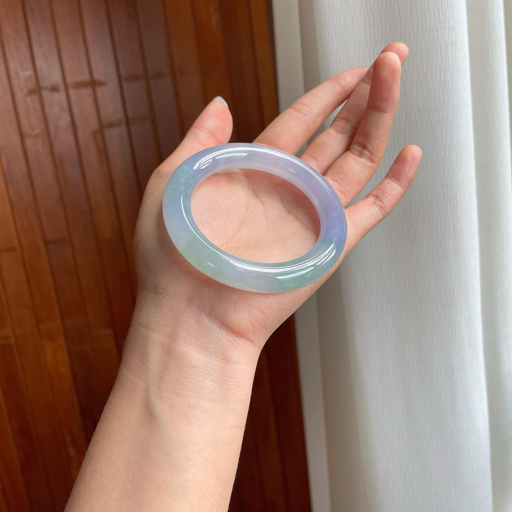 冰种春带彩翡翠圆条手镯（55mm）（yc344026）