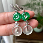 18K金钻镶糯冰种满绿平安扣耳坠（yc253819）