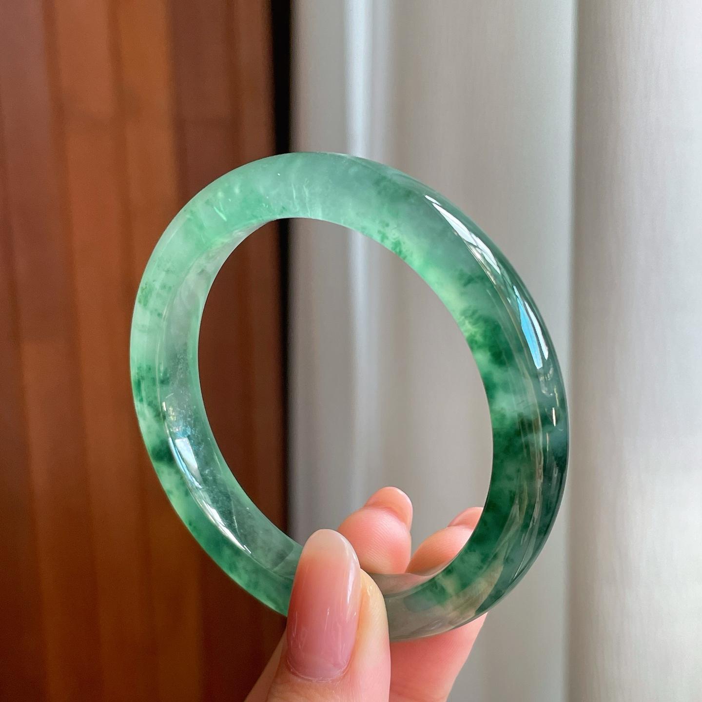冰种飘花翡翠平安镯（53mm）（yc335293）
