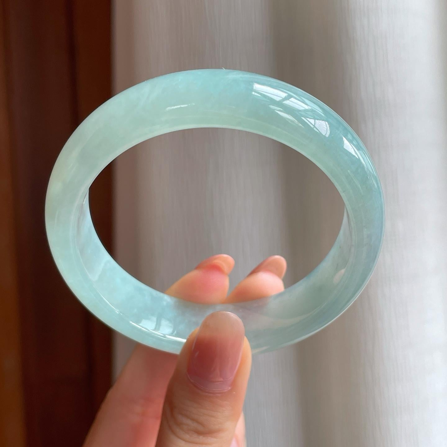 冰种宽版蓝晴底翡翠平安镯（57.8mm)（yc348976）