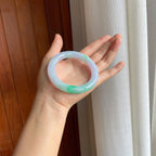糯冰白底青翡翠圆条手镯（57mm)（yc397582）