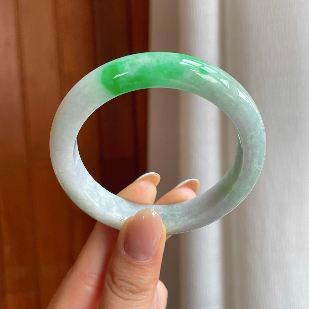 糯冰带色翡翠平安镯（53mm)（yc373873）