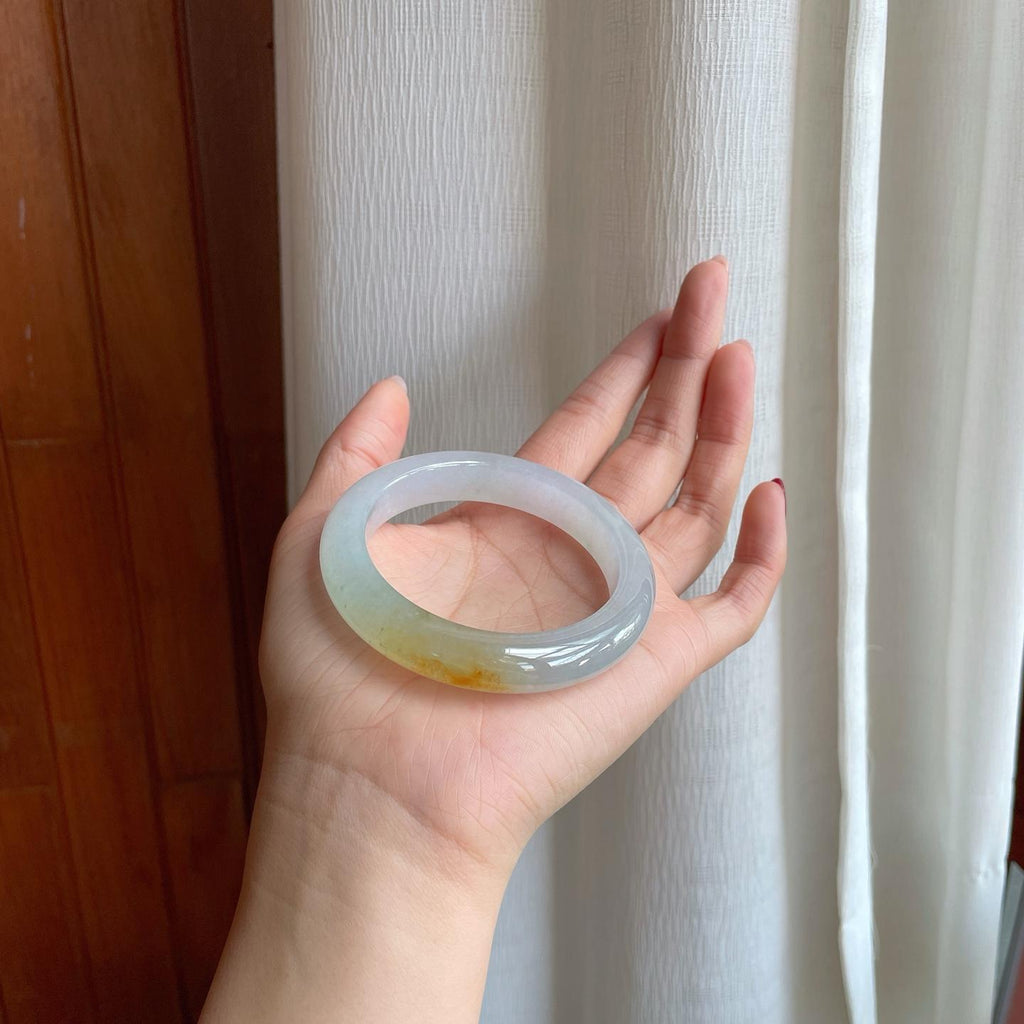 冰种飘黄翡翡翠平安镯（54.3mm）（yc303072）
