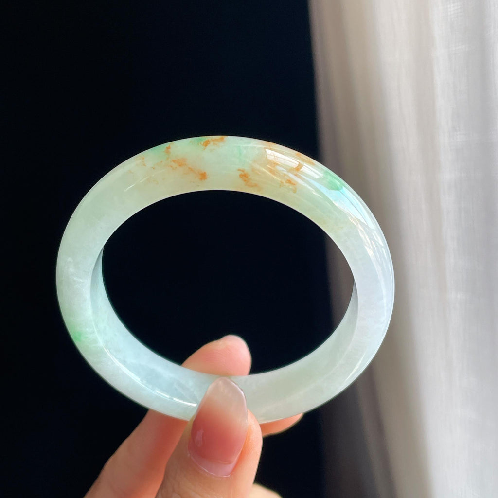 糯冰黄加绿翡翠平安镯（54mm)（yc323763）