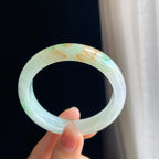 糯冰黄加绿翡翠平安镯（54mm)（yc323763）