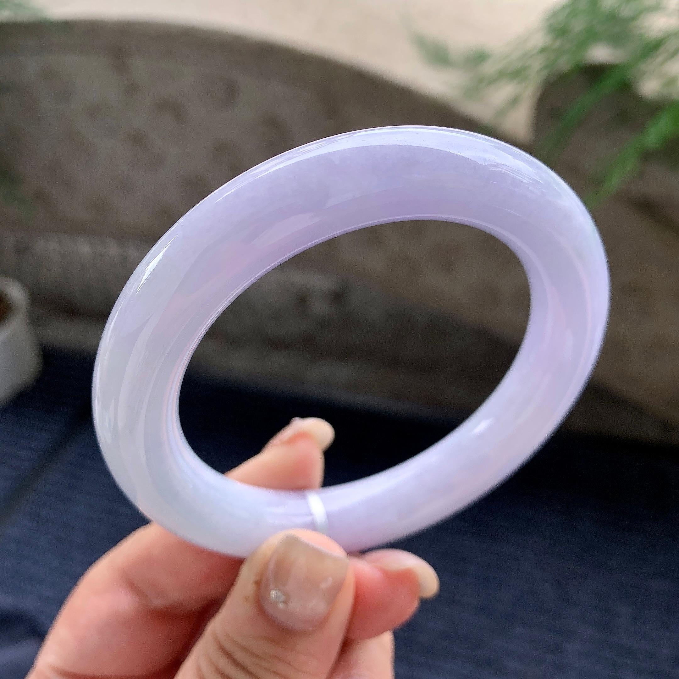 细糯种淡紫罗兰圆条手镯 56圈口 天然缅甸A货翡翠（yc464047）