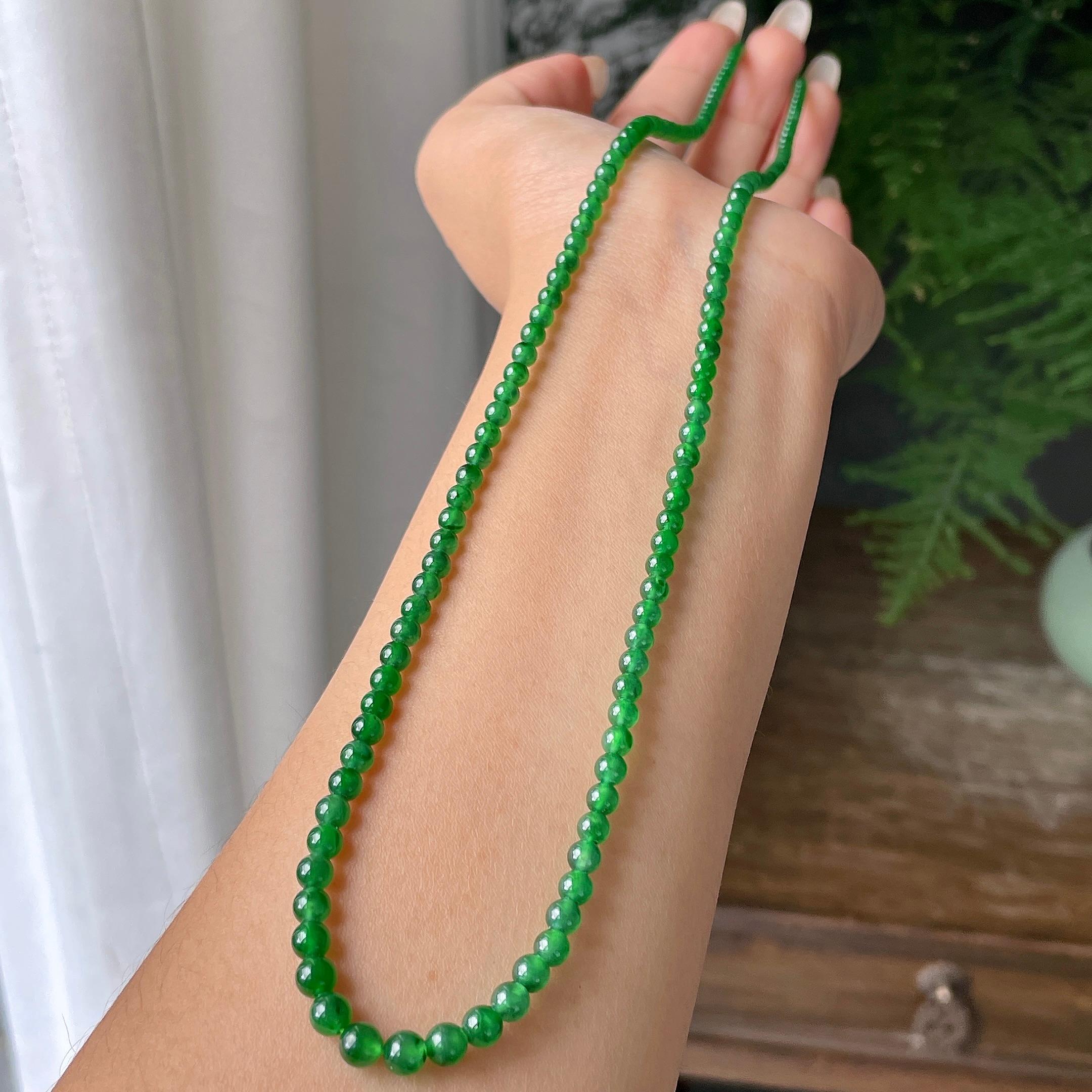 糯冰种满绿小米珠链158颗     天然缅甸A货翡翠（yc355308）