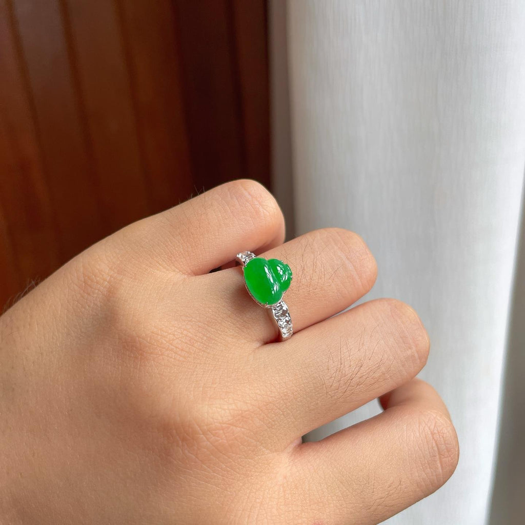 18k金镶冰种满绿翡翠葫芦戒指（yc249132）