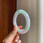 糯冰带色翡翠圆条手镯（54mm)（yc377078）