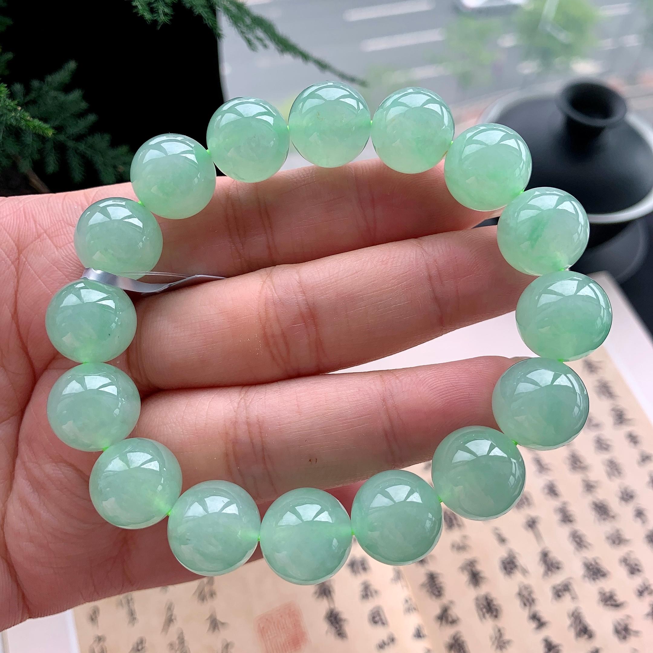 糯冰种晴水洒金手串 天然缅甸A货翡翠（yc473097）