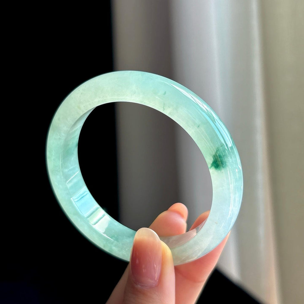 冰种飘花翡翠平安镯（53.2mm)（yc329527）