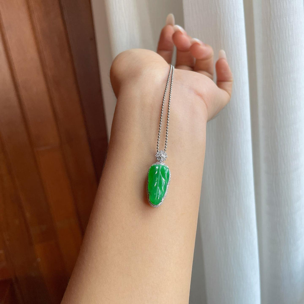 18k金镶糯冰满绿翡翠叶子（yc258412）