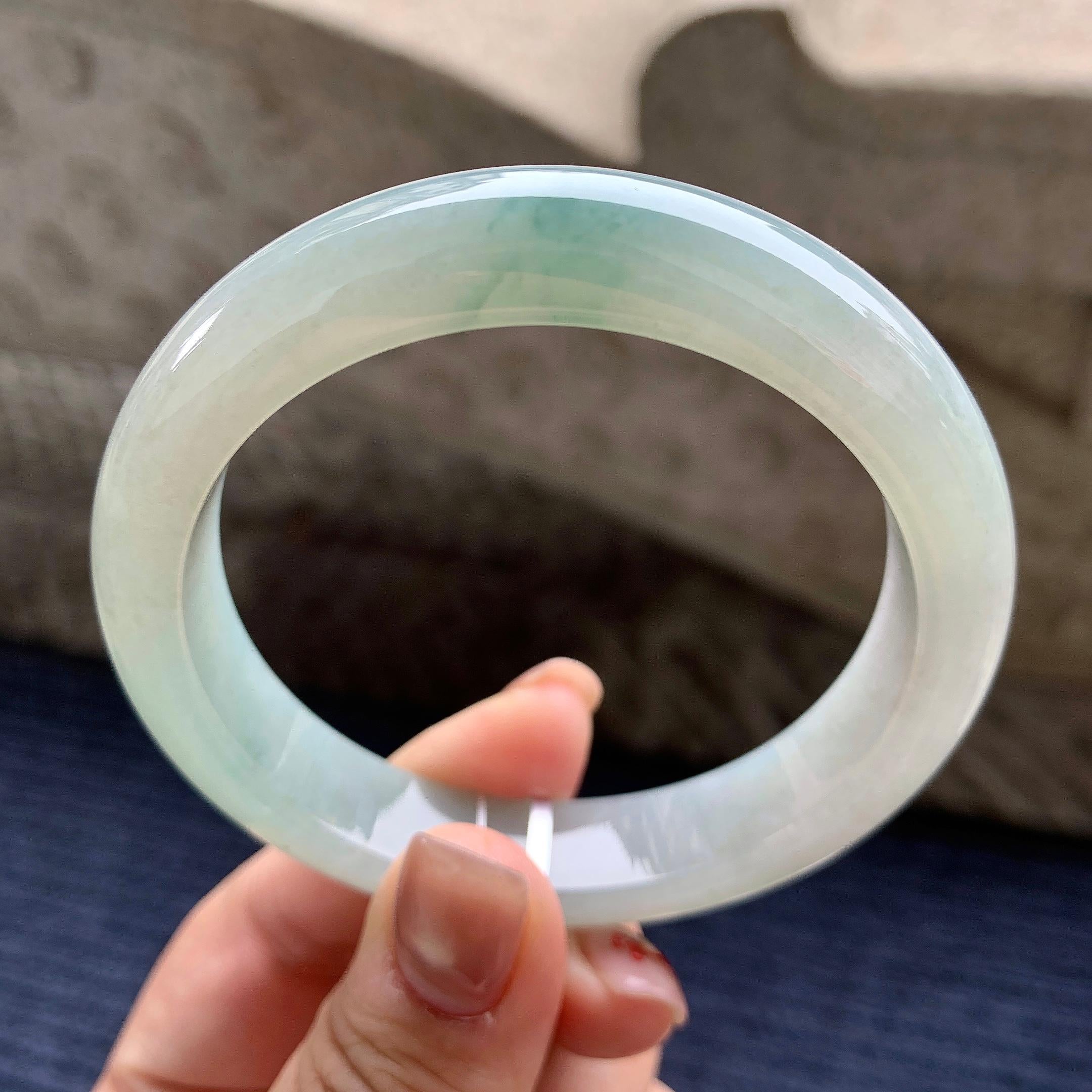 细糯种飘蓝花正圈平安镯 57.8圈口 天然缅甸A货翡翠（yc345017）